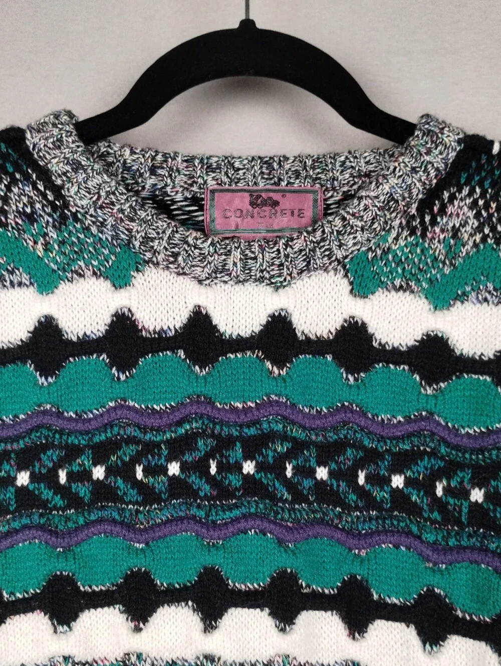 Concrete Vintage Crewneck Sweater 3D Knit Textured Striped Chunky Pullover Sz XL